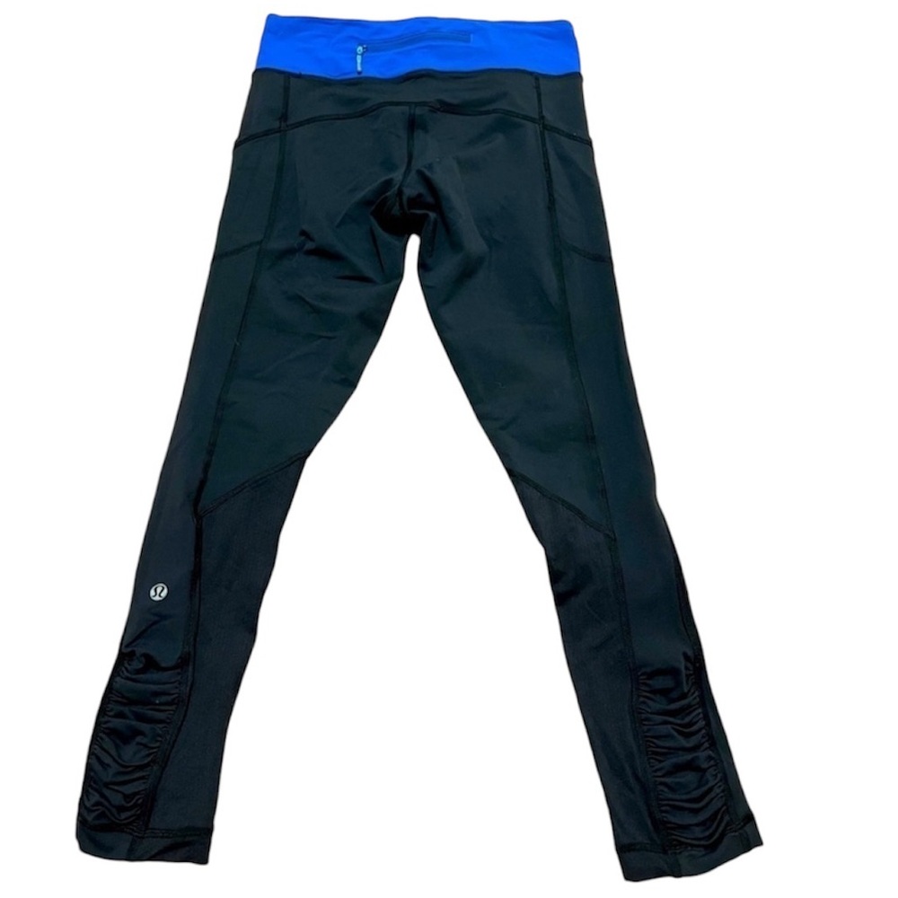 Lululemon Speed Tight Legging with Ruching on Ankles- Blue Waist/Black